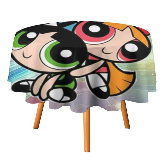 The Powerpuff Girls Round Tablecloth Print Decorative Table Cover Washable Table Cloths for Dining Party Picnic 70x70in
