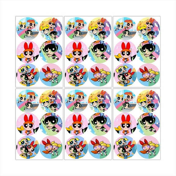 The Powerpuff Girls Stickers Party Favors Labels Birthday Thank You Themed Round Circle Baby Shower 60pcs