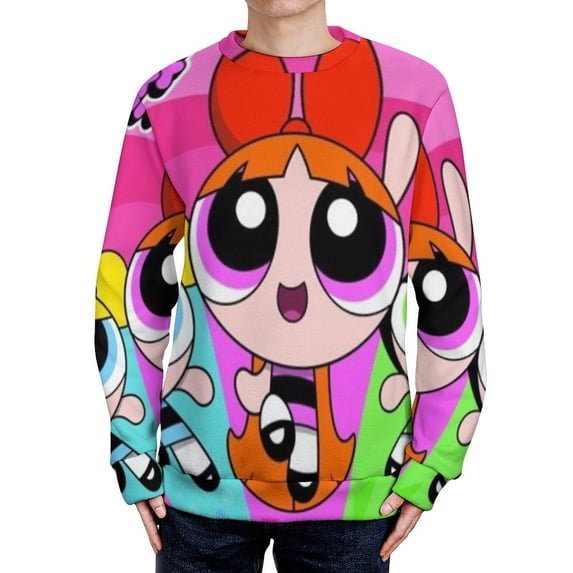 The Powerpuff Girls Sweater Long Sleeve Round Neck Pullover Jumper Fall Winter Clothes Print Tops Blouse S