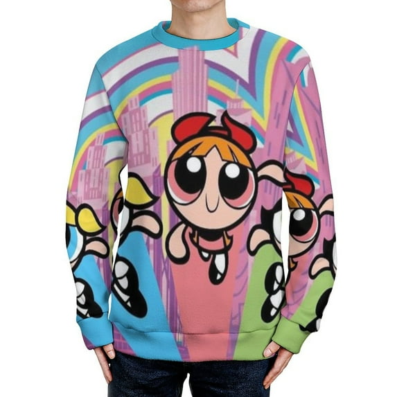 The Powerpuff Girls Sweater Long Sleeve Round Neck Pullover Jumper Fall Winter Clothes Print Tops Blouse S
