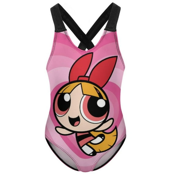 The Powerpuff Girls Swimwear Kids' One-Piece Swimsuit Quick-Dry Cute Printed Girls' Swimwear Bathing Suit for Beach & Pool 12-14Y(170cm)