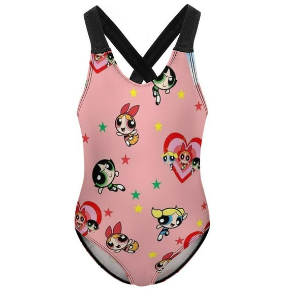 The Powerpuff Girls Swimwear Kids' One-Piece Swimsuit Quick-Dry Cute Printed Girls' Swimwear Bathing Suit for Beach & Pool 6-7Y(110cm)