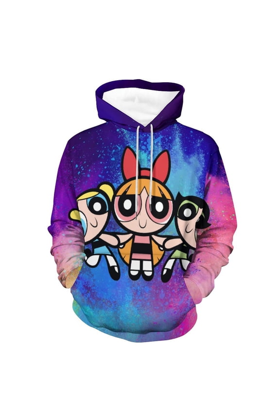 The Powerpuff Girls Unisex Adult Hoodie Casual Hooded Sweatshirt Pullover Novelty 3D Printed Sweater Jacket 2XL