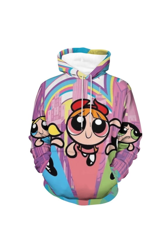 The Powerpuff Girls Unisex Adult Hoodie Casual Hooded Sweatshirt Pullover Novelty 3D Printed Sweater Jacket L