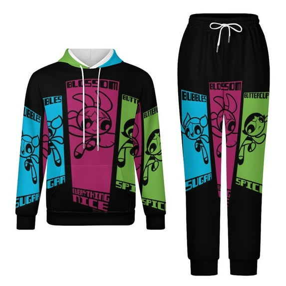 The Powerpuff Girls Unisex Adult Sweatsuits Hoodie & Sweatpants Long Sleeve Hooded Sweatshirt Matching Joggers Tracksuit Sets XS