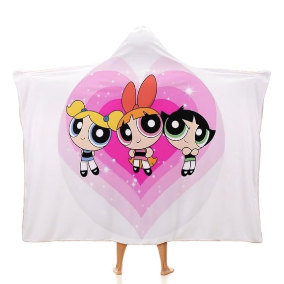 The Powerpuff Girls Wearable Blanket Cloak Arctic Velvet Hooded Blanket Soft Fuzzy Hoodie Blanket Cape for Adults Kids 50"x60"