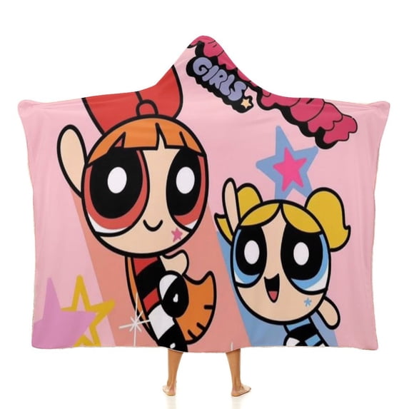 The Powerpuff Girls Wearable Blanket Cloak Arctic Velvet Hooded Blanket Soft Fuzzy Hoodie Blanket Cape for Adults Kids 60"x80"