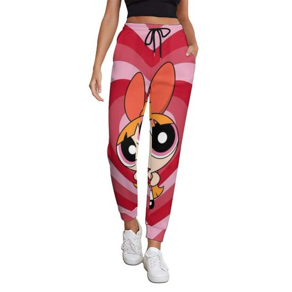The Powerpuff Girls Women's Jogger Track Pants Print Drawstring Lounge Sweatpants Casual Trousers for Yoga, Workout 2XL
