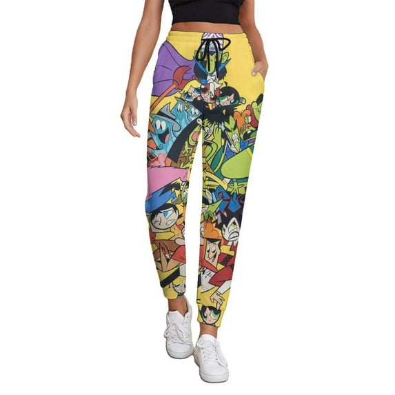 The Powerpuff Girls Women's Jogger Track Pants Print Drawstring Lounge Sweatpants Casual Trousers for Yoga, Workout L