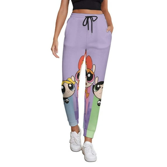 The Powerpuff Girls Women's Jogger Track Pants Print Drawstring Lounge Sweatpants Casual Trousers for Yoga, Workout M