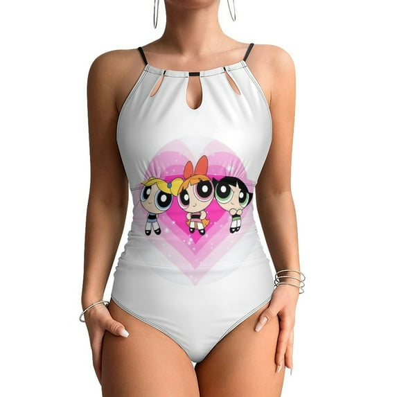 The Powerpuff Girls Women's One-piece Swimsuit Bathing Suits High Neck Tummy Control Swimwear Swim Suit L
