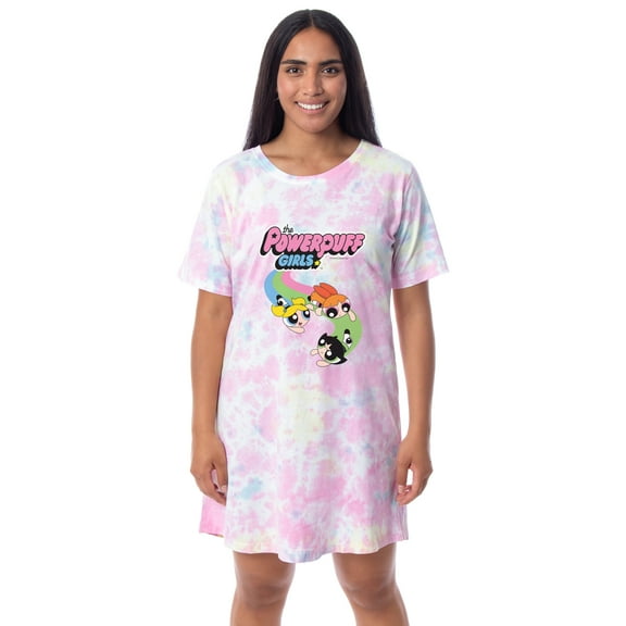 The Powerpuff Girls Women's TV Show Tie-Dye Nightgown Pajama Shirt Dress
