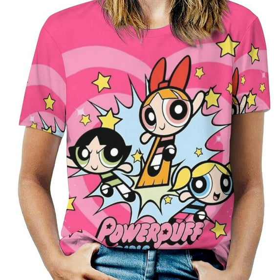 The Powerpuff Girls Womens T-Shirt Round Neck Short Sleeve Tee Shirts Summer Breathable Tops Blouse 6XL
