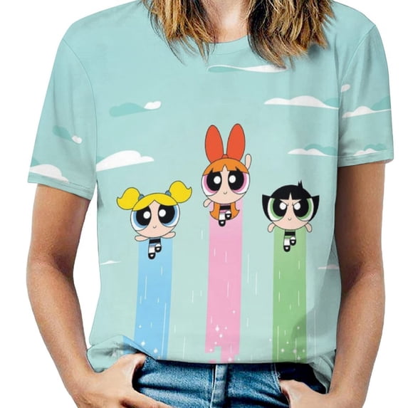The Powerpuff Girls Womens T-Shirt Round Neck Short Sleeve Tee Shirts Summer Breathable Tops Blouse M