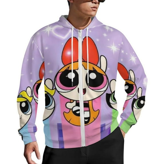 The Powerpuff Girls Zip Up Hoodies Unisex Realistic 3D Print Sweatshirt Long Sleeve Hooded Jacket Coat 5XL