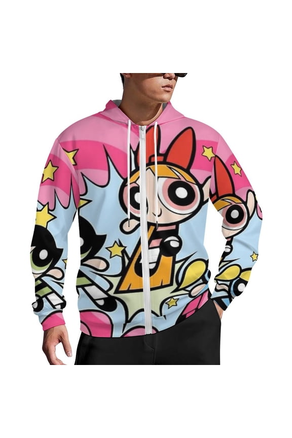 The Powerpuff Girls Zip Up Hoodies Unisex Realistic 3D Print Sweatshirt Long Sleeve Hooded Jacket Coat S