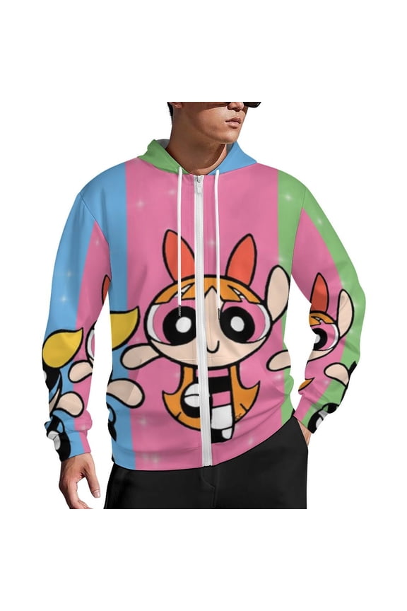 The Powerpuff Girls Zip Up Hoodies Unisex Realistic 3D Print Sweatshirt Long Sleeve Hooded Jacket Coat XL