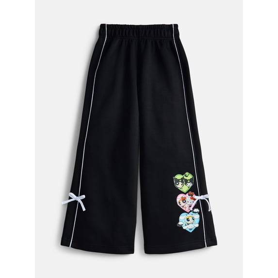 The Powerpuff Girls x Hello Kitty and Friends Girl’s Heart Trio Fleece Wide Leg Sweatpants, Sizes 4-16