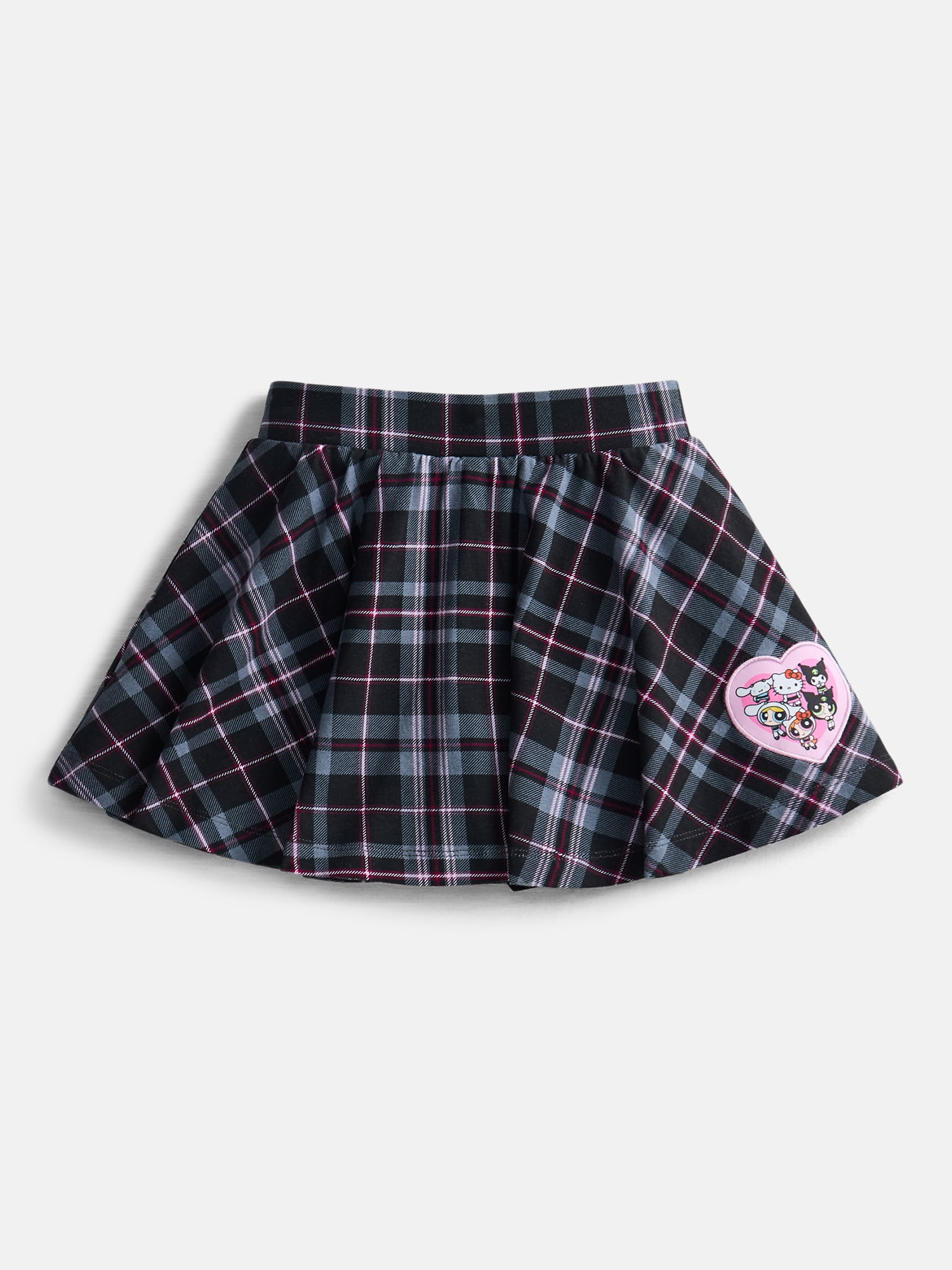 The Powerpuff Girls x Hello Kitty and Friends Girl’s Flared Plaid Skirt with Embroidered Applique, Sizes 4-16