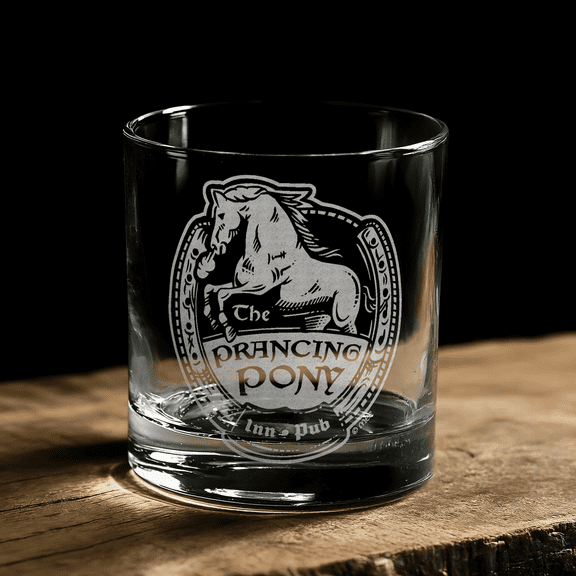 The Prancing Pony Laser Engraved 10.5oz Whiskey Rocks Glass, Officially Licensed The Lord of the Rings Barware