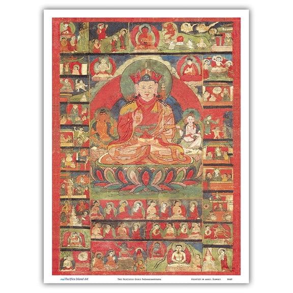 The Precious Guru Padmasambhava - Vintage Tibetan Thangka Buddhist Painting - Master Art Print (Unframed) 9in x 12in