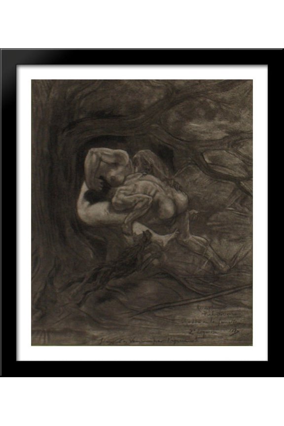 The Prehistoric Mating or Hunting for the Femal 28x32 Large Black Wood Framed Print Art by Felicien Rops