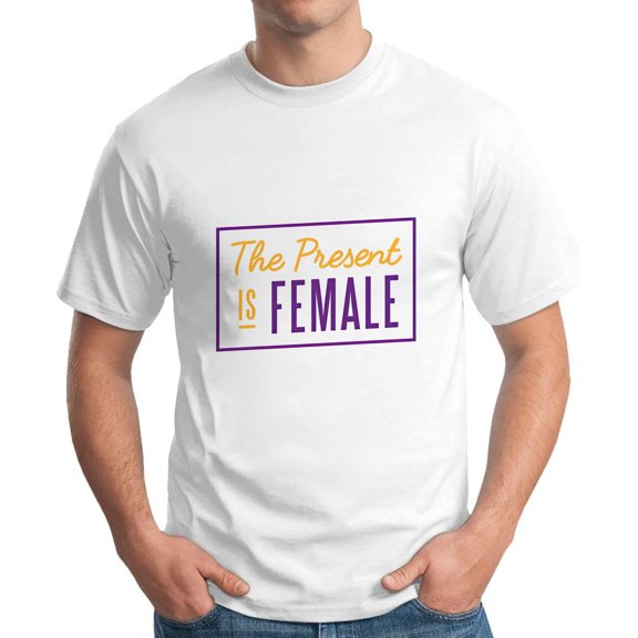 The Present Is Female Men's Funny Graphic T-Shirt for Casual Parties & Gifts - Vintage Tee with Short Sleeves White 4X-Large