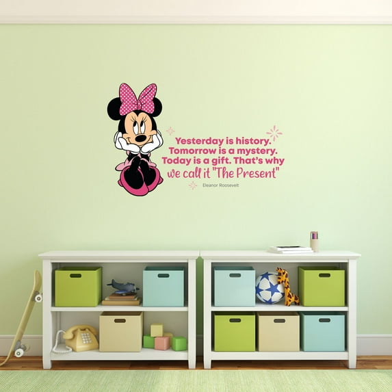 The Present Minnie Mouse Life Quote Cartoon Quotes Decors Wall Sticker Art Design Decal for Girls Boys Kids Room Bedroom Nursery Kindergarten Home Decor Stickers Wall Art Vinyl Decoration (8x10 inch)