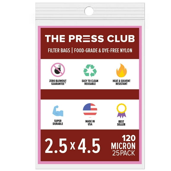 The Press Club 120 Micron Premium Nylon Tea Filter Press Screen Bags, 2.5" x 4.5" Inch, 25 Pack
