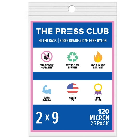 The Press Club 120 Micron Premium Nylon Tea Filter Press Screen Bags, 2" x 9" Inch, 25 Pack