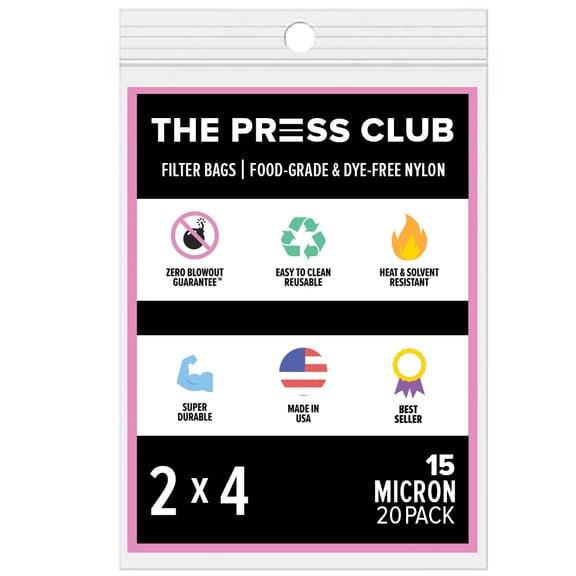 The Press Club 15 Micron Premium Nylon Tea Filter Press Screen Bags, 2" x 4" Inch, 20 Pack