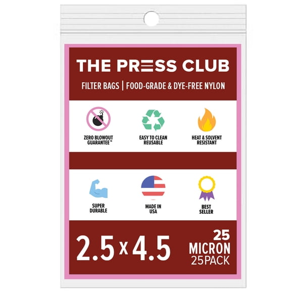 The Press Club 25 Micron Premium Nylon Tea Filter Press Screen Bags, 2.5" x 4.5" Inch, 25 Pack