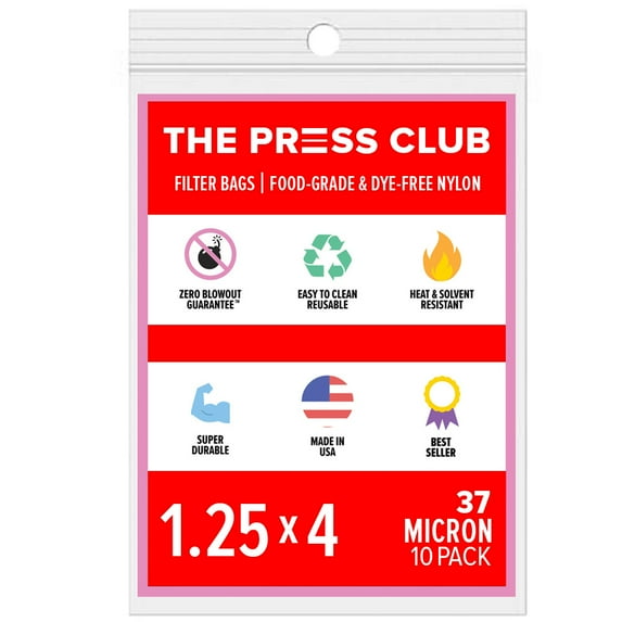 The Press Club 37 Micron Premium Nylon Tea Filter Press Screen Bags, 1.25" x 4" Inch, 10 Pack
