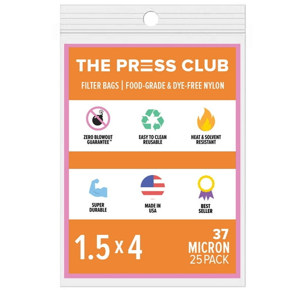 The Press Club 37 Micron Premium Nylon Tea Filter Press Screen Bags, 1.5" x 4" Inch, 25 Pack