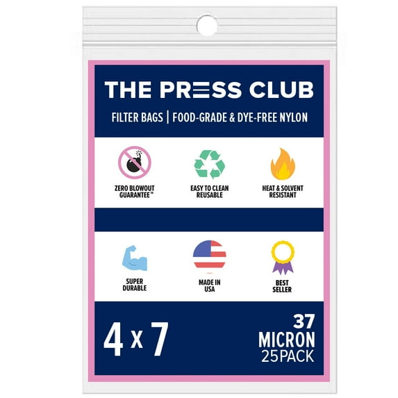 The Press Club 37 Micron Premium Nylon Tea Filter Press Screen Bags, 4" x 7" Inch, 25 Pack