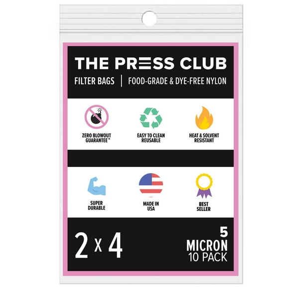 The Press Club 5 Micron Premium Nylon Tea Filter Press Screen Bags, 2" x 4" Inch, 10 Pack