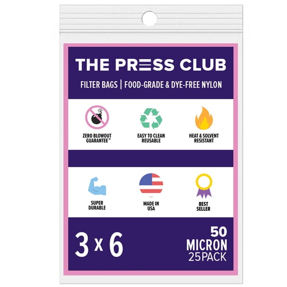 The Press Club 50 Micron Premium Nylon Tea Filter Press Screen Bags, 3" x 6" Inch, 25 Pack