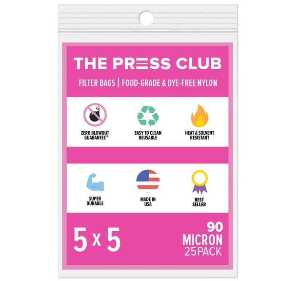 The Press Club 90 Micron Premium Nylon Tea Filter Press Screen Bags, 5" x 5" Inch, 25 Pack