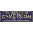 thumbnail image 1 of The Preston Family Blue Game Room Metal 8x24 Sign 108240037768, 1 of 1