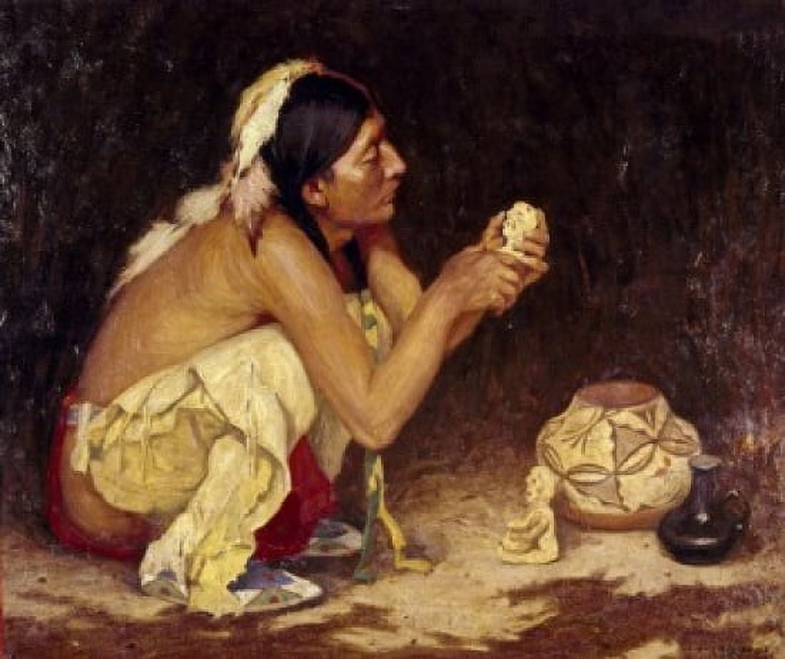 The Primitive Sculptor Eanger Irving Couse (1866-1936 American) Canvas Art - Eanger Irving Couse (18 x 24)