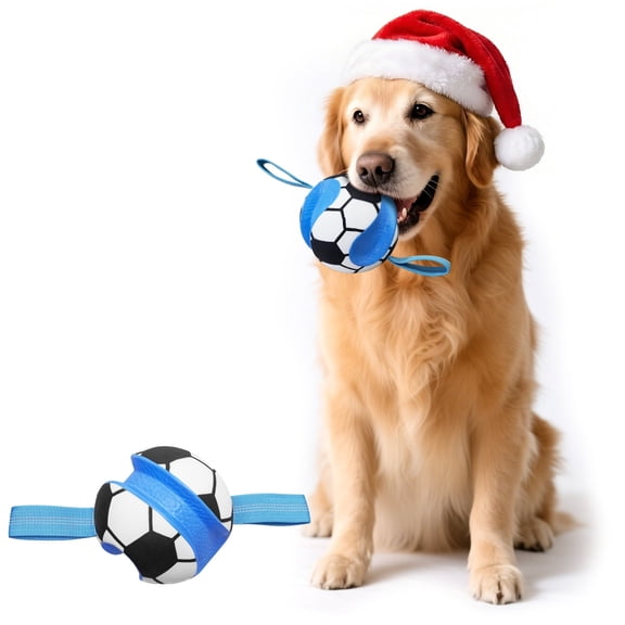Dog Ball, Interactive Chewy Ball with Strap, Dog Toy, High Bounce, 4.33 inch, Blue Soccer