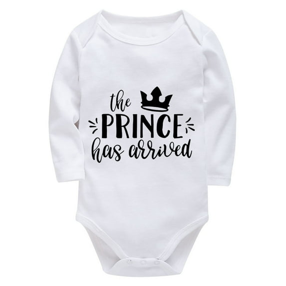 The Prince Has Arrived Newborn Baby Boy Clothes Long Sleeve Baby Girl Romper White Baby Onesie 0-3 Months