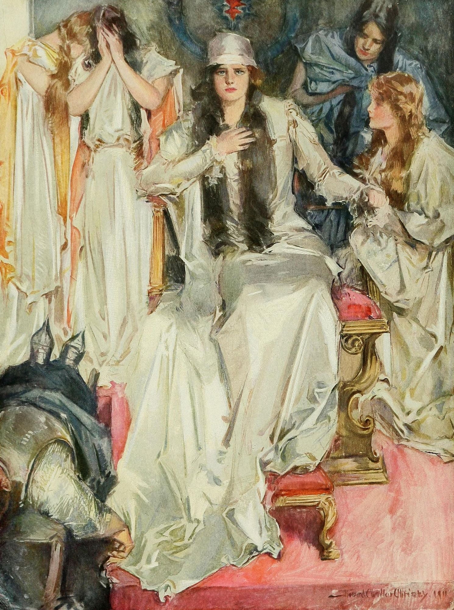 The Princess 1911 Princess on throne Canvas Art - Howard Chandler Christy (18 x 24)
