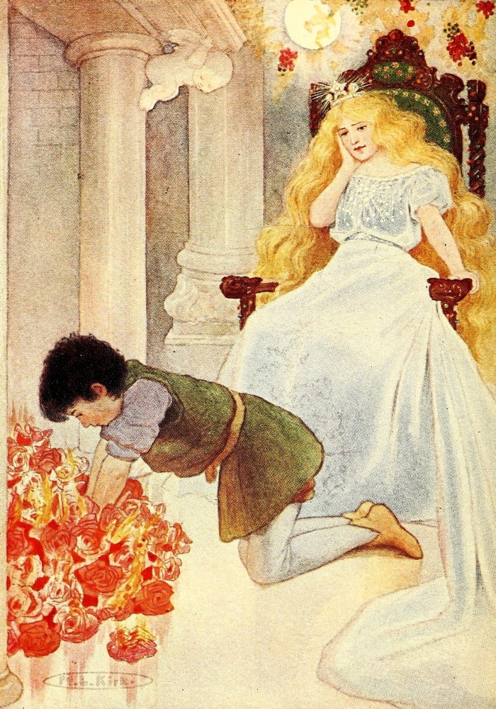 The Princess & the Curdie 1908 Flaming roses Canvas Art - Maria Kirk (18 x 24)