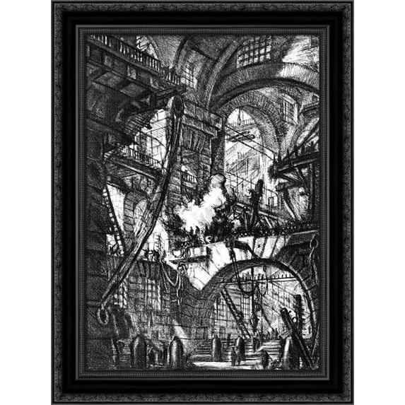 The Prisons (plate V) 20x24 Black Ornate Wood Framed Canvas Art by Piranesi, Giovanni Battista
