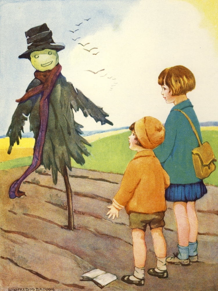 The Prize for Girls and Boys 1920s Children & Scarecrow Canvas Art - Winifred M Brough (18 x 24)