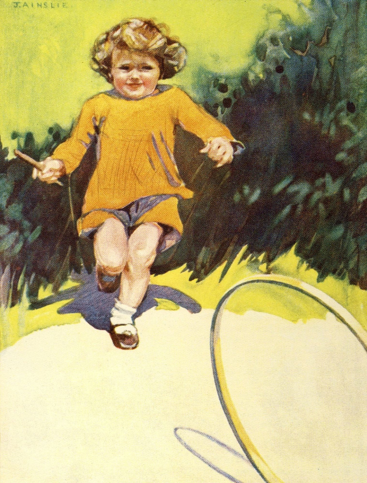 The Prize for Girls and Boys 1920s Girl with hoop Canvas Art - J Ainslie (18 x 24)