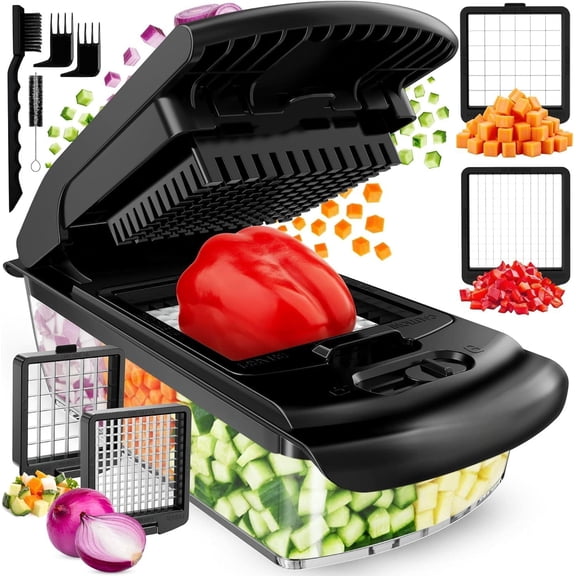 The Pro - Vegetable And Dicer  Food With Container Fruit Kitchen Gadgets & Gifts Home (2 In 1 Black)
