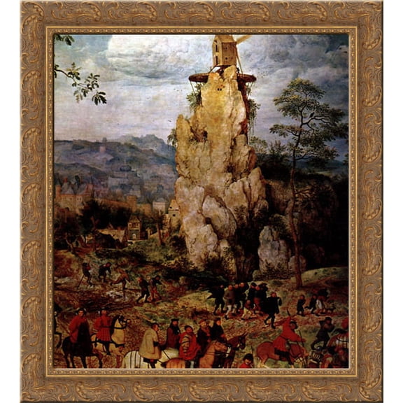 The Procession to Calvary [detail] 20x21 Gold Ornate Wood Framed Canvas Art by Bruegel, Pieter the Elder