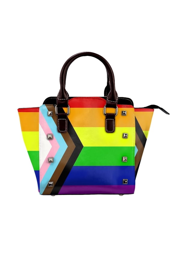 The Progress Pride Flag All The Colours Of The Rainbow Rivet Fashion One-Shoulder Women's Handbag Tote Bag